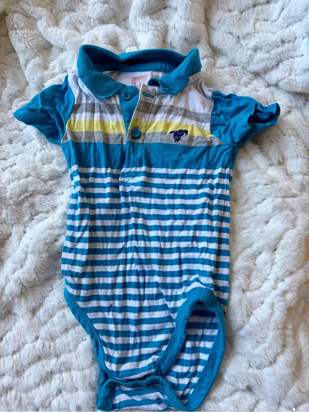 Wrangler Baby Boys Striped Collared Bodysuit Size 6-9M Blue Yellow Gray White